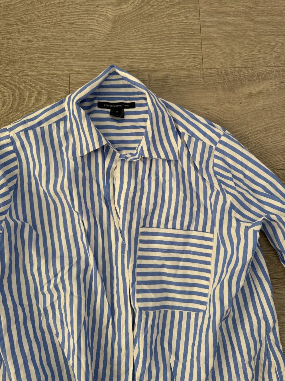 French Connection Blue White Striped Button Down Shirt Womens XS